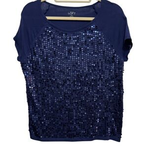 LOFT - sequin front top - royal blue;  size Large Petite